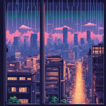 Tokyo Rainy Cityscape - Vinyl Sticker - 3" x 3"