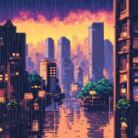 Rainy City Scape - Vinyl Sticker - 3" x 3"